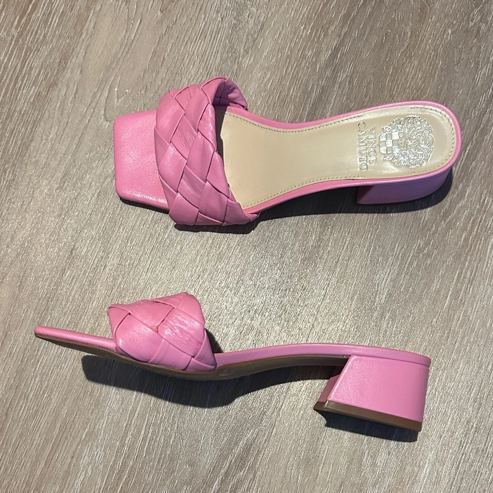 Vince Camuto Pink Woven Heeled Sandals - Picture 1 of 5